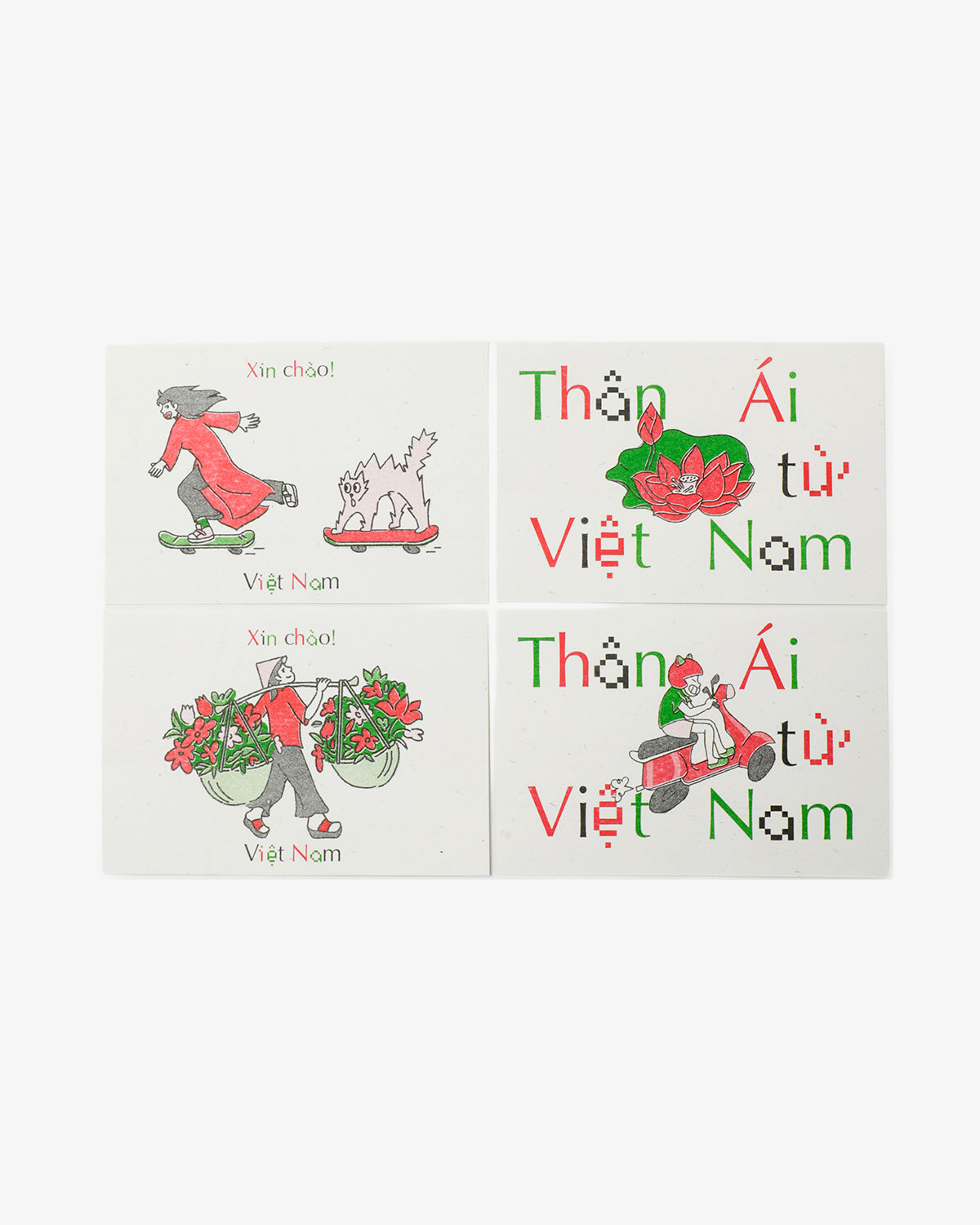 Vietnam Risograph Postcard Set （4pcs）/ Illustration by Tùng Anh
